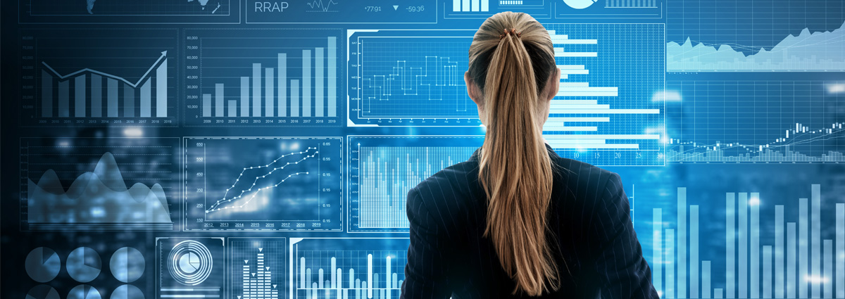 woman looking at analytical data