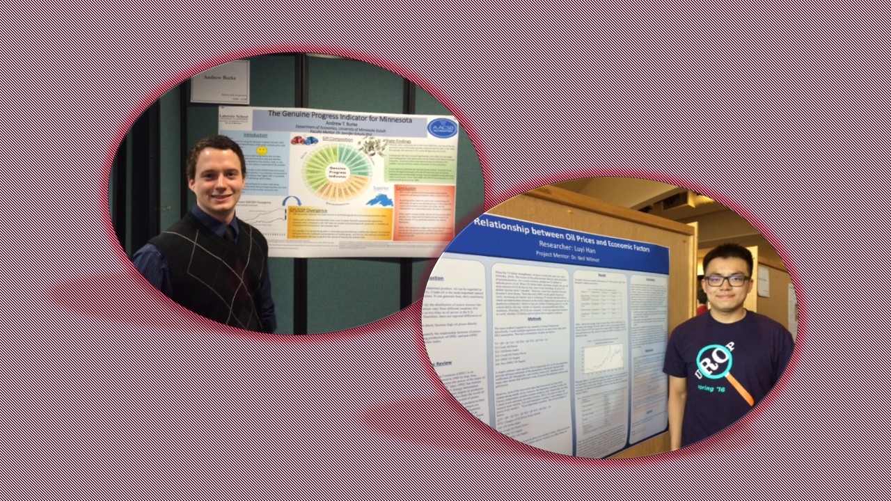 Two students next to their UROP Presentations