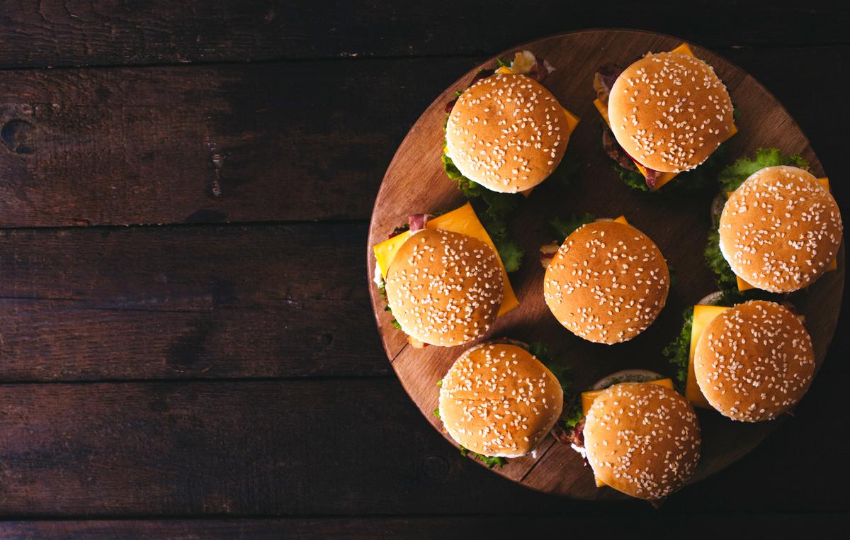burgers on a wooden background
