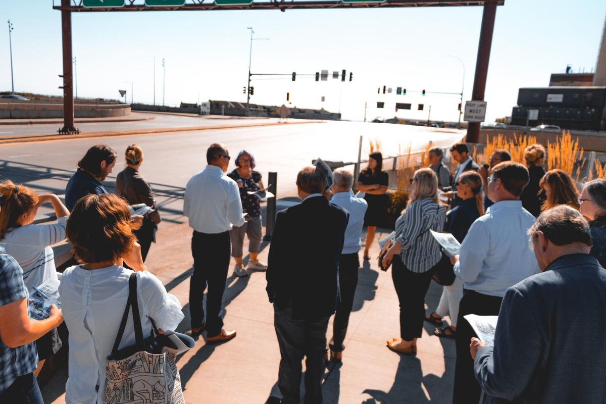 event attendees on tour of I-35 corridor