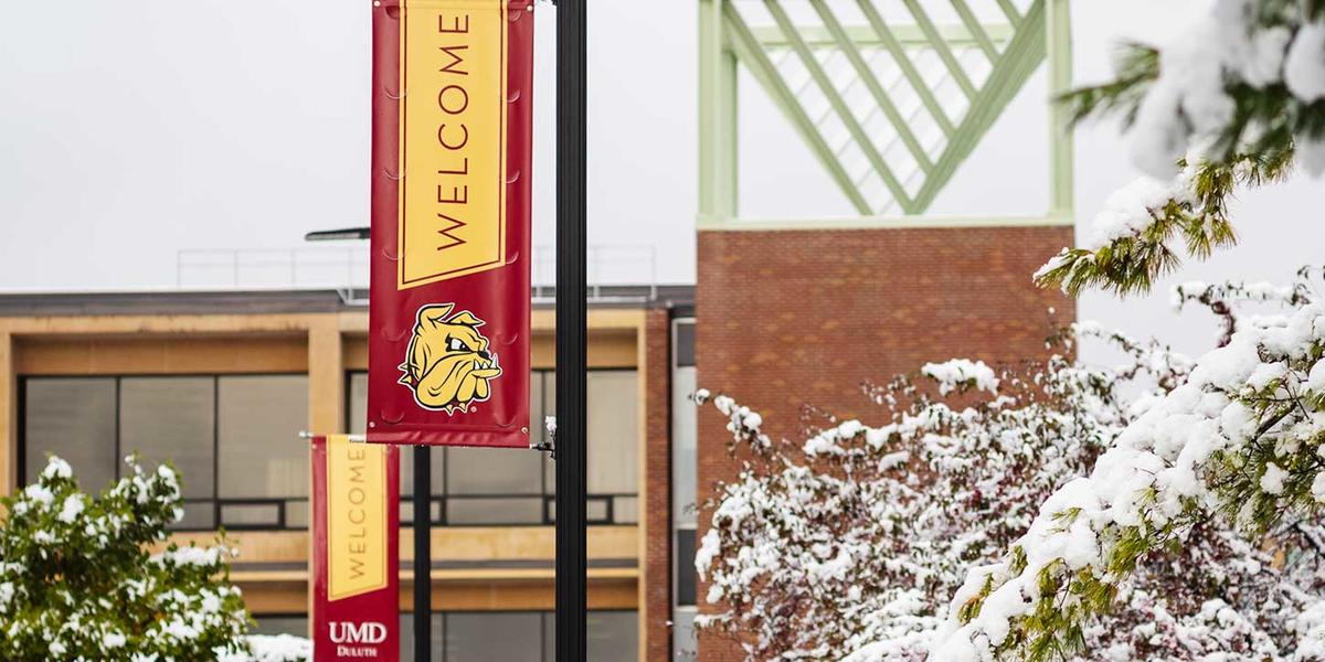 UMD banners showing Welcome and bulldog head image